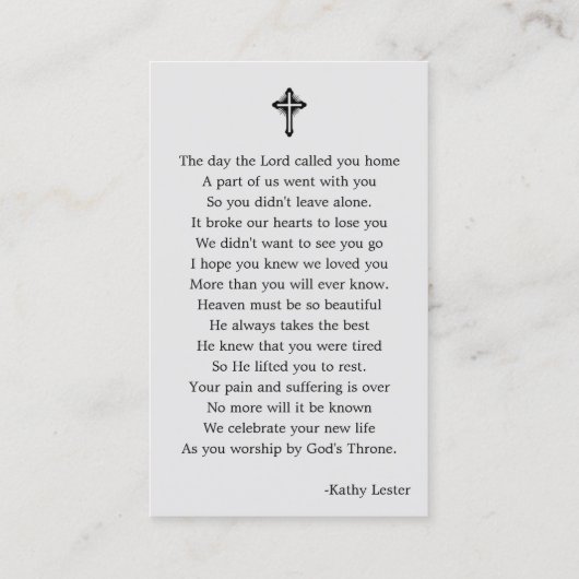 シンプル葬儀記念祈りの言葉フォトカード 名刺 (裏面)