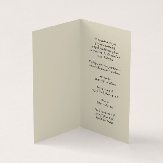 シンプル葬儀記念祈りの言葉フォトカード 名刺 (内部)