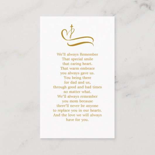 シンプル葬儀記念祈りの言葉フォトカード 名刺 (裏面)