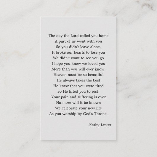 シンプル葬儀記念祈りの言葉フォトカード 名刺 (裏面)