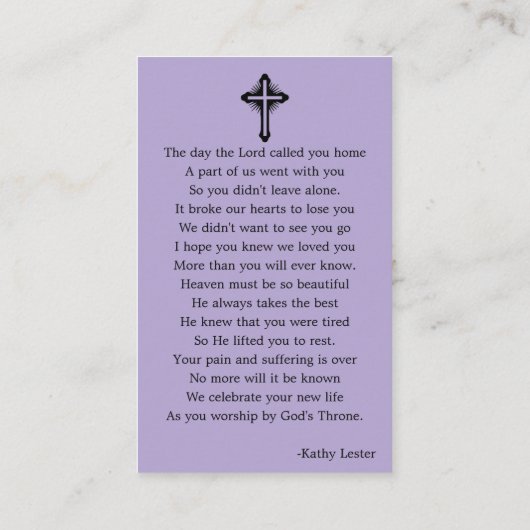 シンプル葬儀記念祈りの言葉フォトカード 名刺 (裏面)