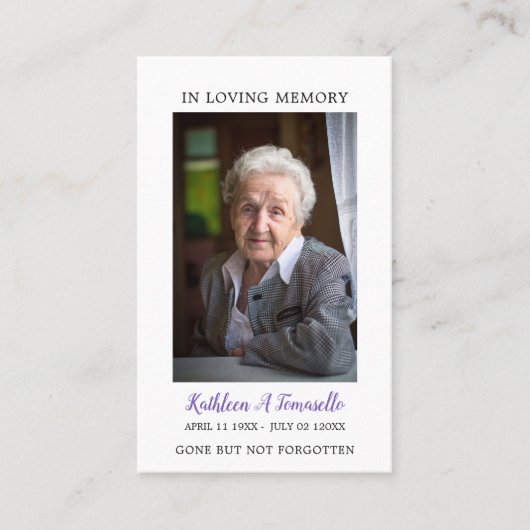 シンプル葬儀記念祈りの言葉フォトカード 名刺 (正面)