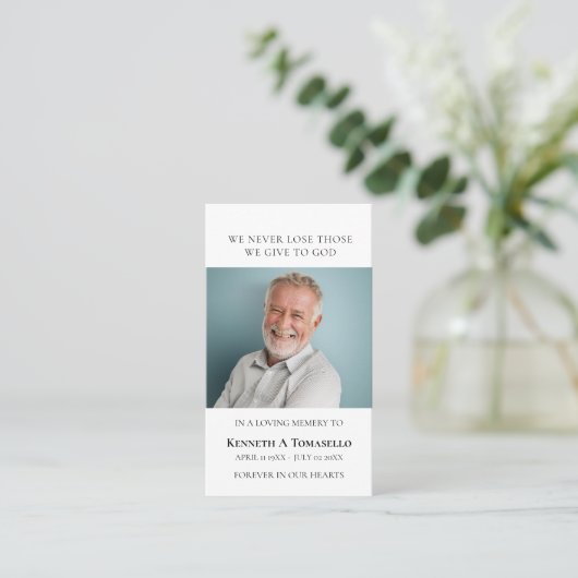 シンプル葬儀記念祈りの言葉フォトカード 名刺 (スタンド正面)