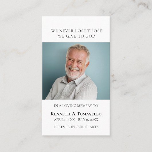 シンプル葬儀記念祈りの言葉フォトカード 名刺 (正面)