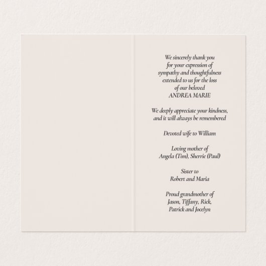 シンプル葬儀記念祈りの言葉フォトカード 名刺 (内部フラット)