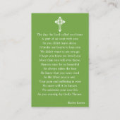 シンプル葬儀記念祈りの言葉フォトグリーンカード 名刺 (裏面)