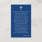 シンプル葬儀記念祈りの言葉フォトブルーカード 名刺 (裏面)