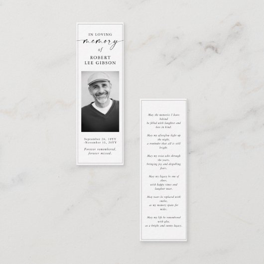 シンプル葬儀記念祈りの言葉写真ブックマークカード スキニー名刺 (正面/裏面)