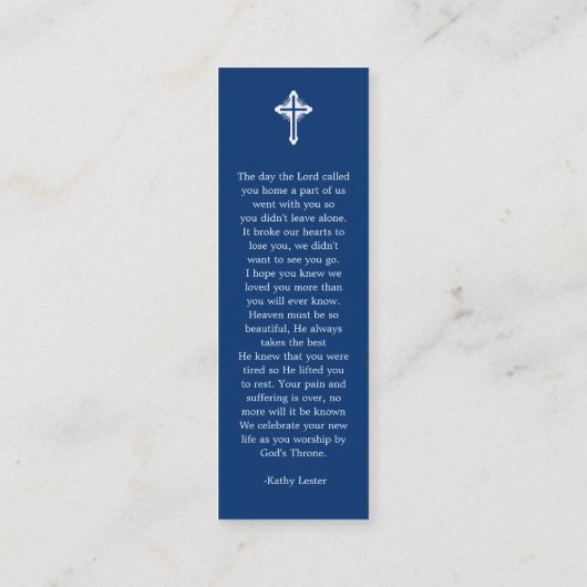 シンプル葬儀記念祈りの言葉写真ブックマークカード スキニー名刺 (裏面)