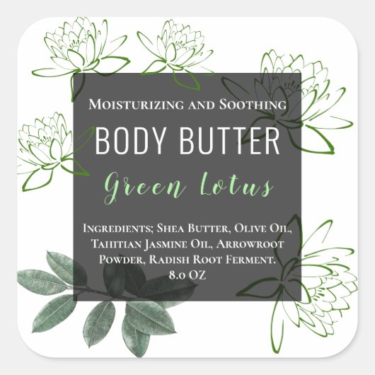 シンプル蓮フラワー商品シール |ラベル スクエアシール (正面)