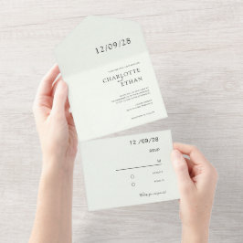 シンプル薄いグエレガントリーン オールインワン招待状
