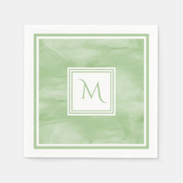 シンプル薄い緑の繊細な大理石モノグラモダンム スタンダードカクテルナプキン