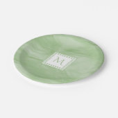 シンプル薄い緑の繊細な大理石モノグラモダンム ペーパープレート (アングル)