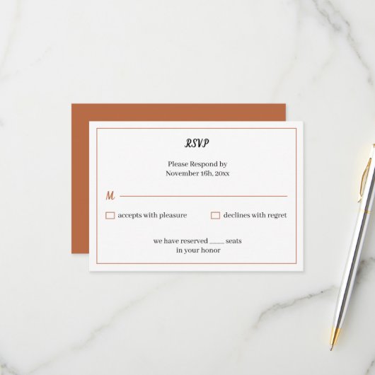 シンプル薄い茶カスタマイズ結婚色 出欠カード (正面/裏面インサイチュ)