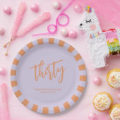 シンプル薄紫とレトロオレンジ30th誕生日パーティー ペーパープレート (パーティー)