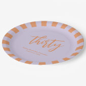 シンプル薄紫とレトロオレンジ30th誕生日パーティー ペーパープレート (アングル)