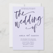 シンプル薄紫と紫の書結婚道 招待状 (正面)