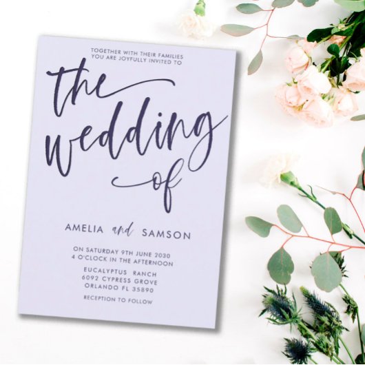 シンプル薄紫と紫の書結婚道 招待状