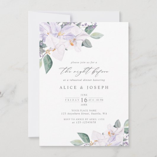 シンプル薄紫エレガント水色リハーサルディナー 招待状 (正面)