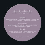 シンプル薄紫ダスティー結婚ルのメニュー メニュー<br><div class="desc">濃紫と白シンプル色でモダン、カップルの名前と日結婚付けをトップに持つとカスタマイズ可モダン能なラウンドメニュー。バックア点々のあるーは、大事な行事のテーブルまたは場所の設定にアクフォーマルセスする。このラウンドメニューは各素晴らしプレートを見る!</div>