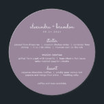 シンプル薄紫ダスティー結婚ルのメニュー メニュー<br><div class="desc">濃紫と白シンプル色でモダン、カップルの名前と日結婚付けをトップに持つとカスタマイズ可モダン能なラウンドメニュー。バックア点々のあるーは、大事な行事のテーブルまたは場所の設定にアクフォーマルセスする。このラウンドメニューは各素晴らしプレートを見る!</div>