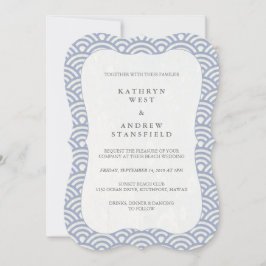 シンプル薄紫ブルー日本のセイガイハ波結婚ズ 招待状