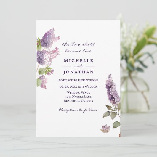 シンプル薄紫花クリスチャン結婚ズ 招待状 (スタンド正面)