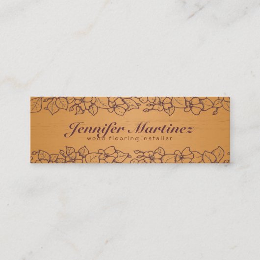 シンプル薄茶色の木目テクスチャフローラ縁ど3 スキニー名刺 (正面)
