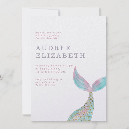 シンプル虹色の人魚の誕生日パーティー 招待状 (正面)