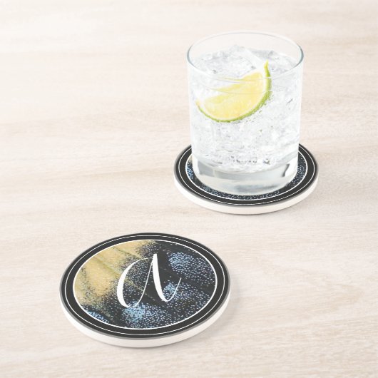 シンプル蝶ウィングイエローとブルー コースター (側面)