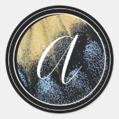 シンプル蝶ウィングイエローとブルー ラウンドシール (正面)