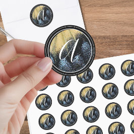 シンプル蝶ウィングイエローとブルー ラウンドシール