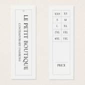 シンプル衣料品サイズチャート白ファッション価格ラベル (正面&裏面)