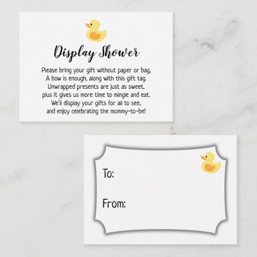 シンプル表示赤ちゃんシャワーギフトカード、ラバーダック エンクロージャーカード (正面/裏面)