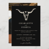 シンプル西ボヘミアン牛スカル写真結婚の 招待状 (正面/裏面)