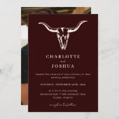 シンプル西ボヘミアン牛スカル写真結婚の 招待状 (正面/裏面)