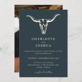 シンプル西ボヘミアン牛スカル写真結婚の 招待状 (正面/裏面)