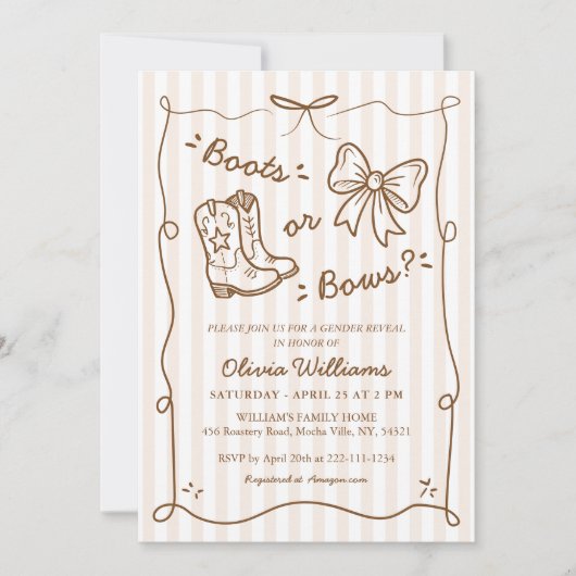 シンプル西素朴ブーツまたは弓ジェンダーの明かす 招待状 (正面)