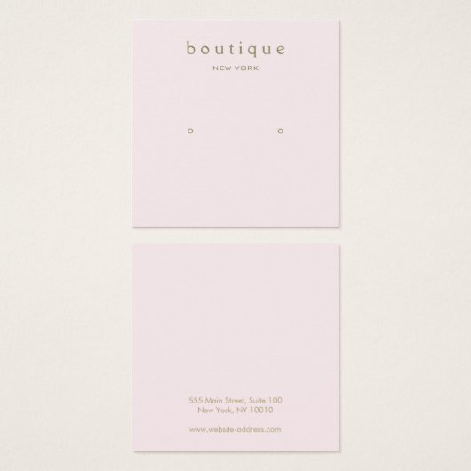 シンプル角型ピンクスタッドイヤリングディスプレイカード (正面&裏面)