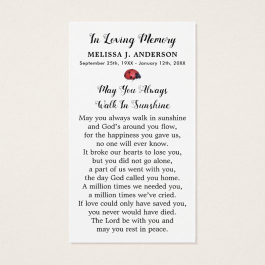 シンプル記念フローラデイジー葬儀祈りの言葉カード (裏面)