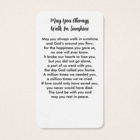 シンプル記念モダン写真悔やみや弔慰祈りの言葉カード (裏面)