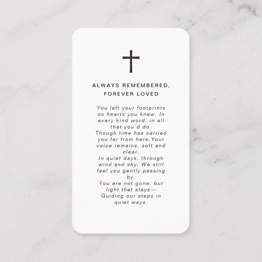 シンプル記念モダン祈りの言葉写真 名刺 (裏面)