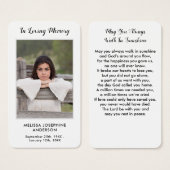 シンプル記念写真悔やみや弔慰葬儀祈りの言葉カード (正面&裏面)