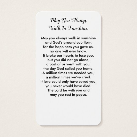 シンプル記念写真悔やみや弔慰葬儀祈りの言葉カード (裏面)