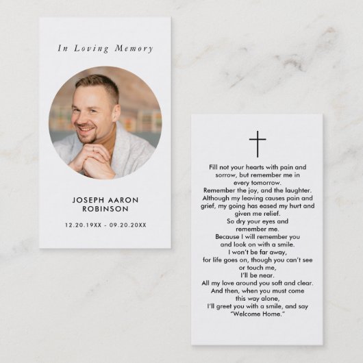 シンプル記念写真悔やみや弔慰葬儀祈りの言葉カード 名刺 (正面/裏面)