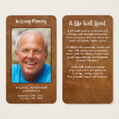 シンプル記念写真革葬式祈りの言葉カード (正面&裏面)