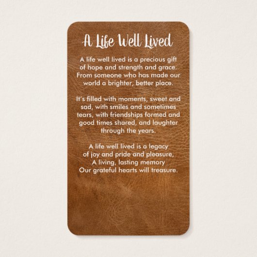 シンプル記念写真革葬式祈りの言葉カード (裏面)