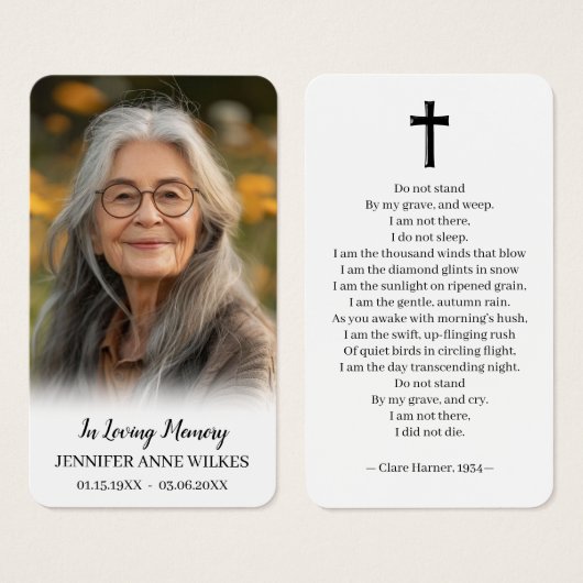 シンプル記念悔やみや弔慰葬儀祈りの言葉カード (正面&裏面)