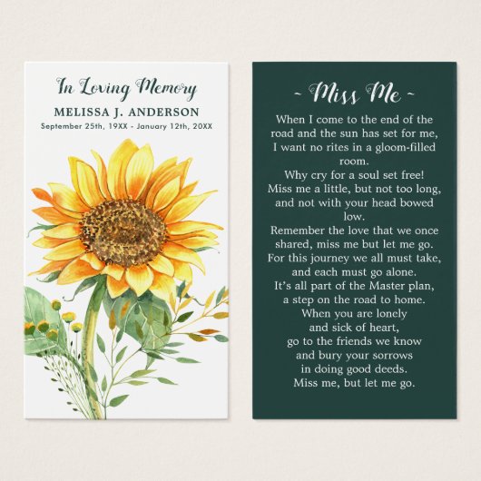 シンプル記念日花葬儀祈りの言葉カード (正面&裏面)