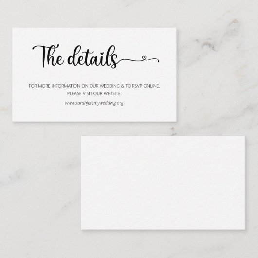 シンプル詳細結婚Webサイトのエンクロージャカード エンクロージャーカード (正面/裏面)